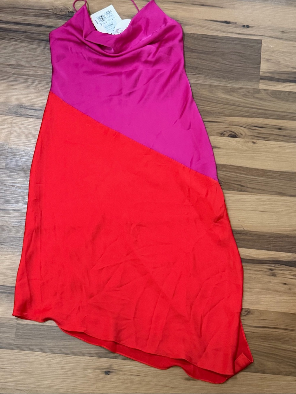 Cushnie Pink and Red Diagonal Colorblock Slip Dress